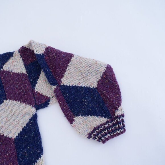 Taupe Purple Navy Argyle Gramacore Knit Crewneck Preppy Sweater M - Picture 5 of 11